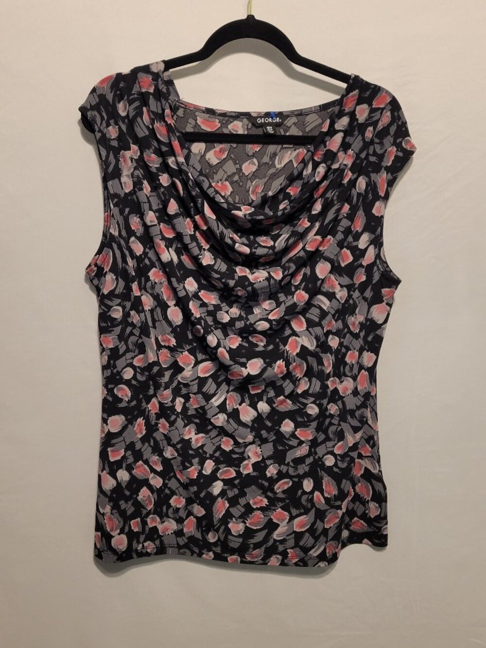 George Black With Gray and Coral design sleeveless blouse size XL